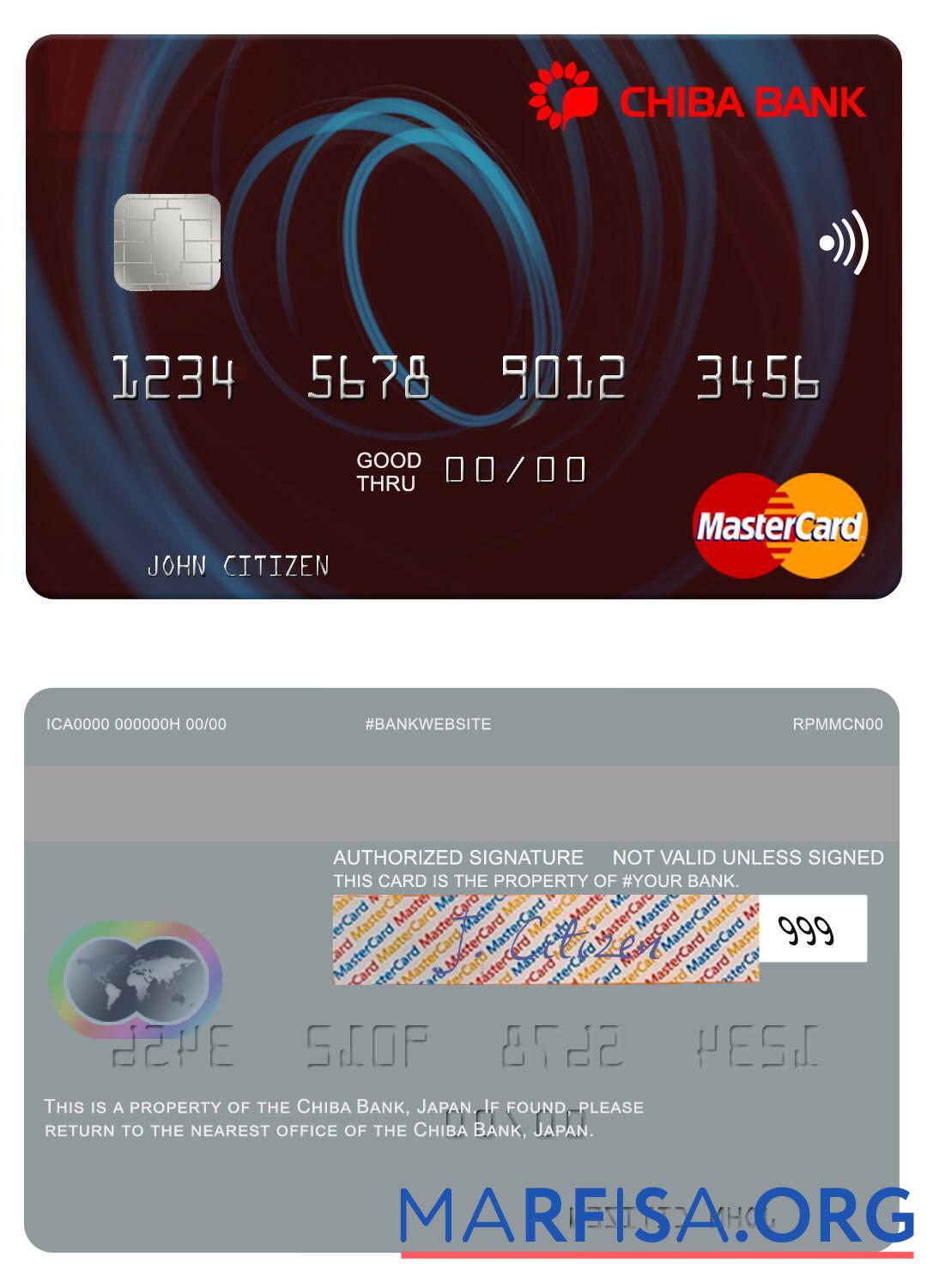 Realistic Japan Chiba Bank mastercard template